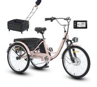 Tricycle électrique cargo pour adulte, 61 cm, 7 vitesses, batterie au lithium 36 V 13 Ah, freins à disque avant et arrière, écran LCD, panier à provisions