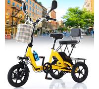 Tricycle Électrique D'extérieur Pour Adultes-Tricycle Électrique Pliable Robuste,Trois Modes, 20 Km/H,Autonomie De 45 Km, Capacité De Charge De 200 Kg, Solution De Voyage Portable Yellow