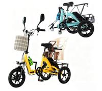 Tricycle Électrique Pliable 14 Pouces,Vélos Électriques,avec Batterie Amovible 48V 10,4 Ah,Cadre Bas,Selle Et Panier De Rangement Arrière Yellow