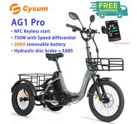 Tricycle électrique pliable CYSUM AG1 Pro 90N.m avec différentiel de vitesse, frein hydraulique, clé NFC sans contact, vélo cargo à 3 roues Gray