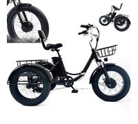 Tricycle électrique pliable pour adultes, 20 pouces, pneus larges, avec panier, écran LCD numérique (vitesse, kilométrage, puissance, temps), batterie amovible 48 V/13 Ah, autonomie 32 km, pour cour