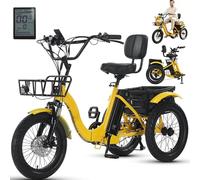 Tricycle Électrique Pliable Pour Adultes Roues De 18″, 3 Modes De Conduite | 7 Vitesses | Capacité De Franchissement De Pente De 15°, 48V 13Ah - Autonomie De 44km, Cadre À Enjambement Bas Yellow