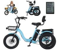 Tricycle Électrique Pliable Pour Adultes Roues De 18″, 3 Modes De Conduite | 7 Vitesses | Capacité De Franchissement De Pente De 15°, 48V 13Ah - Autonomie De 44km, Cadre À Enjambement Bas Blue