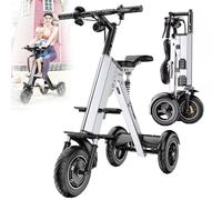 Tricycle électrique pliable ultra-léger et portable pour adultes et enfants, 3 vitesses, marche arrière, interrupteur à clé, batterie 36 V 10 A, écran LED, pneus 10 pouces pour les trajets quotidien