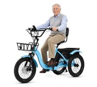 Tricycle électrique Pour Adulte - Pneus Larges 18 X 3 Pouces,7 Vitesses,Pliable,3 Modes De Conduite,2 Freins à Disque,Vélo à 3 Roues Pour Seniors, Idéal Pour Un Usage Quotidien,Les Courses Blue