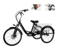 Tricycle électrique pour adultes 24 pouces (3 vitesses réglables), vélo de courses à 3 roues, batterie amovible 48 V 12 Ah (autonomie 35 km), capacité de charge 150 kg, grand panier, conduite confor