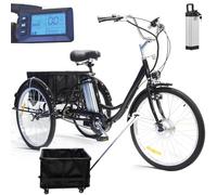 Tricycle électrique pour adultes, 24 pouces, avec batterie 36 V 12 Ah, autonomie de 35 à 40 km, capacité de charge de 150 kg, scooter d'exercice et de courses pour personnes âgées, noir - Pullbox