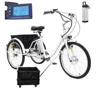 Tricycle électrique pour adultes, 24 pouces, avec batterie 36 V 12 Ah, autonomie de 35 à 40 km, capacité de charge de 150 kg, trottinette d'exercice et de courses pour personnes âgées, blanc - Pullb
