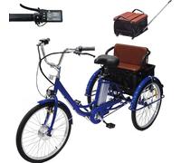 Tricycle électrique pour adultes, 24 pouces, avec siège trolley et batterie amovible 36 V 12 Ah (autonomie de 35 à 40 km), capacité de charge de 150 kg, hauteur d'assise réglable (29,5 à 33,4 pouces