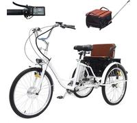 Tricycle électrique pour adultes, 24 pouces, avec siège trolley et batterie amovible 36 V 12 Ah (autonomie de 35 à 40 km), capacité de charge de 150 kg, hauteur d'assise réglable (29,5 à 33,4 pouces