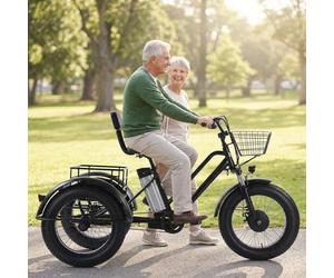 Tricycle électrique Pour Adultes - Charge 200 Kg, Vélo Cargo électrique à Pneus Larges De 20'' , Batterie Amovible 48 V/12 Ah - Autonomie 35 Km, Pour Les Trajets Domicile-Travail Et Les Voyages