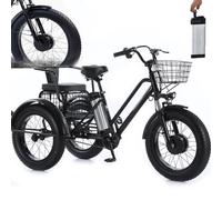 Tricycle éLectrique Pour Adultes - Charge Maximale 200 Kg,Pneus Larges 20 Pouces, Panier De Courses + SièGe Enfant ArrièRe,Batterie Amovible 48 V/12 Ah - Autonomie 35 Km,Pour Courses,Pique-Niques