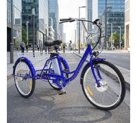 Tricycle Électrique Pour Adultes, Tricycle Électrique 24 Pouces Avec Panier, Vélo Électrique 3 Roues Pour Seniors, Tricycle Motorisé Pour Adultes (Femmes Et Hommes), Charge Maximale 150Kg(Blue)