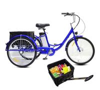 Tricycle électrique pour adultes, vélo familial à 3 roues pour seniors, pneus 24 pouces, batterie amovible, charge maximale 150 kg, autonomie de 30 km, idéal pour les courses et les pique-niques, av