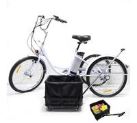 Tricycle électrique pour adultes, vélo familial à 3 roues pour seniors, pneus 24 pouces, batterie amovible, charge maximale 150 kg, autonomie de 30 km, idéal pour les courses et les pique-niques, av