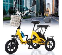 Tricycle Électrique Professionnel Pour Adultes - Tricycle Électrique Tout-Terrain, 20 Km/H, Autonomie De 45 Km, Capacité De Charge De 200 Kg Avec Panier Et Siège Passager (Pliable) Yellow