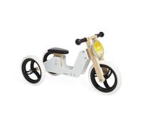 Janod - Draisienne Tricycle Évolutif 2-en-1 en Bois - Siège Réglable et Poignées Ergonomiques - Look Rétro Vintage - Equilibre et Autonomie - Couleur Gris - Dès 18 Mois, J03280