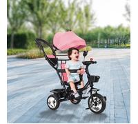 Tricycle Enfant Confort Rose - HOMEWELL - Baby Driver - 3 roues - Canne Télescopique Amovible