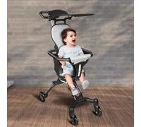 Tricycle Enfant de 9 Mois jusqu'à 25 kg, Porte-gobelet,avec Tige de Poussée Réglable en Hauteur, Auvent Rabattable, 30 * 55 * 86,5 cm - Gris + Noir
