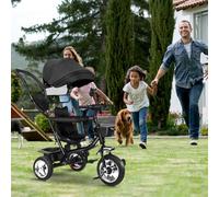 Tricycle Enfant de 9 Mois jusqu'à 25 kg, Porte-gobelet,avec Tige de Poussée Réglable en Hauteur, Siège Rotatif d'avant en Arrière, Auvent Rabattable,4 en 1 (noir)