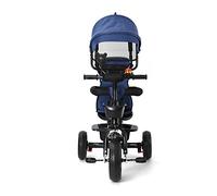 Tricycle Enfant de 9 Mois jusqu'à 25 kg, Porte-gobelet,avec Tige de Poussée Réglable en Hauteur, Siège Rotatif d'avant en Arrière, Auvent Rabattable, 4 en 1 (Bleu foncé)