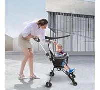 Tricycle Enfant Évolutif avec Siège Réversible Tricycle Vélo Enfant,Dossier inclinable,Roues Silencieuses et Pare-Soleil Pliable Amovible Poussette -30 * 55 * 86,5 cm - Gris + Noir