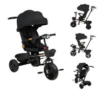 Tricycle Enfant Évolutif avec Siège Réversible Trike Bebe, Velo Poussette Bebe Évolutif,Roues Silencieuses et Pare-Soleil Tricycle à pédale-(b) 100 x 75 x 50 cm - Noir