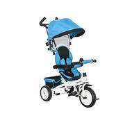 Tricycle Enfant Évolutif Pare-Soleil Pliable Canne Télescopique Amovible Acier Bleu