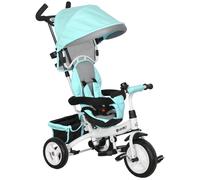 Tricycle Enfant Évolutif Pare-Soleil Pliable Canne Télescopique Amovible Acier Bleu Turquoise