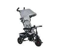 Tricycle Enfant Évolutif Pare-Soleil Pliable Canne Télescopique Amovible Acier Gris
