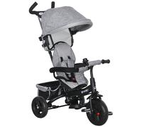 HOMCOM Tricycle bébé évolutif 6 en 1 vélo Poussette bébé avec poignée de poussée, auvent Amovible, Ceinture de sécurité à 5 Points, Rangement, Repose-Pieds, Frein, pour Enfants de 1 à 5 Ans, Gris