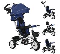 HOMCOM Tricycle bébé évolutif 6 en 1 vélo Poussette bébé avec poignée de poussée, siège réversible, Panier de Rangement, auvent, Ceinture de sécurité à 5 Points, pour Enfants de 1 à 5 Ans, Bleu foncé