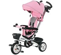 HOMCOM Tricycle bébé évolutif 6 en 1, Tricycle Enfant Pliable avec poignée parentale réglable, Capote, siège réversible, Harnais de sécurité 5 Points, Garde-Corps et paniers, pour 1-5 Ans Rose