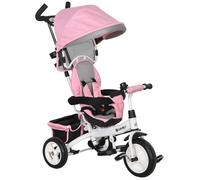 Tricycle Enfant Évolutif Pare-Soleil Pliable Canne Télescopique Amovible Acier Rose