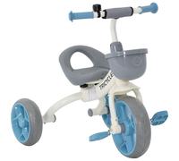 Tricycle Enfant Multi-Équipé Garde-Boue Avant Sonnette Pédales Antidérapantes Selle Avec Dossier Bleu Blanc Gris