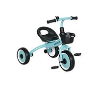 Tricycle enfant multi-équipé garde-boue sonnette panier pédales antidérapantes siège réglable avec dossier métal bleu ciel