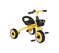Tricycle enfant multi-équipé garde-boue sonnette panier pédales antidérapantes siège réglable avec dossier métal jaune