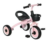 Tricycle enfant multi-équipé garde-boue sonnette panier pédales antidérapantes siège réglable avec dossier métal rose Rose G