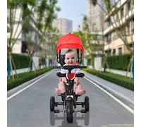 Tricycle Enfants évolutif,Poussette Tricycle à pédale, Tricycle Bébé Évolutif avec Poignée de Poussée Réglable, Harnais de Sécurité Tricycle pour Bébé, 9 à 60 Mois- 4 -in -1 (Gros Rouge)