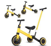 Tricycle équilibre 2-en-1 pour Tout-Petit 1-3 Ans, Guidon réglable, poignée Poussoir pivotante, Cadeau Anniversaire garçon Fille