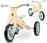 tricycle et vélo d'exercice en bois 2-en-1 pour enfants, réglable en hauteur, bleu