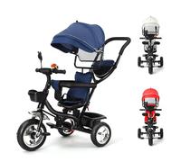 Tricycle Evolutif 4 en 1 avec Auvent Réglables, Garde-Corps Amovible, Repose-pieds Pliable pour Enfant/Bébé Mixte 1-6 ans,Grande Capote, Pliage Compact/Jusqu'à 25 kg-4 en 1 - bleu foncé