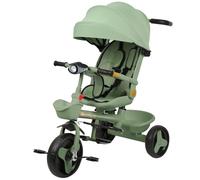 Tricycle Évolutif 5-en-1 pour Enfants, Barre de Poussée Ajustable, Capacité 20 kg, Poussette Canne Compacte avec Panier et Canopy, Lumières et Musique, Siège Pivotant Réglable (Vert)