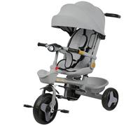Tricycle Évolutif 5-en-1 pour Enfants, Barre de Poussée Ajustable, Capacité 20 kg, Poussette Canne Compacte avec Panier et Canopy, Lumières et Musique, Siège Pivotant Réglable (Gris)