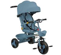 Tricycle Évolutif 5-en-1 pour Enfants, Barre de Poussée Ajustable, Capacité 20 kg, Poussette Canne Compacte avec Panier et Canopy, Lumières et Musique, Siège Pivotant Réglable (Bleu)