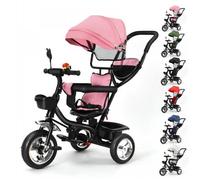 Tricycle Évolutif Bébé 6 en 1 - Vélo Enfant de 1 à 6 Ans - De Tricycle à Vélo avec ou sans Pédales - Adaptable (Rose)