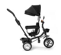 Tricycle évolutif Bébé avec Siège Pivotant à 360° vélo 2 ans - Poussette Bébé, 1-5 ans ou 20 kg - Lumière, Rangement, Capote Extensible et Poignée Parentale (Noir, 4 en 1)