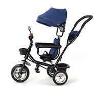 Tricycle évolutif Bébé avec Siège Pivotant à 360° vélo 2 ans - Poussette Bébé, 1-5 ans ou 20 kg - Lumière, Rangement, Capote Extensible et Poignée Parentale (Bleu Foncé, 4 en 1)