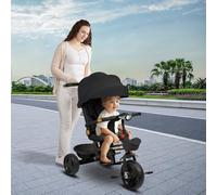 Tricycle évolutif Bébé avec Siège Pivotant à 360° vélo 2 ans - Poussette Bébé, 1-5 ans ou 20 kg - Lumière, Rangement, Capote Extensible et Poignée Parentale (Noir, 5 en 1)