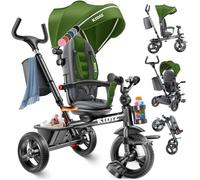 Tricycle évolutif kaki - KIDIZ - 5 en 1 - Siège pivotant à 360° - Barre de poussée - Pare-soleil pliable